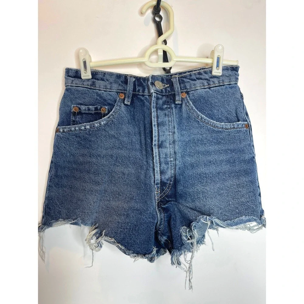 ZARA High Waisted Distressed Denim Cutoff Jean Shorts Blue Size 2